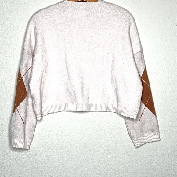 Sincerely Jules Argyle Crop Sweater Beige Academia Preppy Collegiate Rugby Small - Picture 6 of 6
